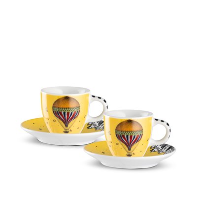 SET 2 TAZZE CAFFE' C/PIATTINO GIRAMONDO GIALLO ML80