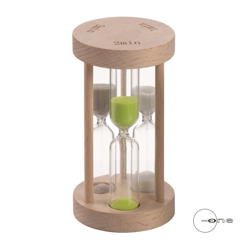 CLESSIDRA TRIPLA H.9,5 - 1-2-3 MIN. IN VETRO E LEGNO