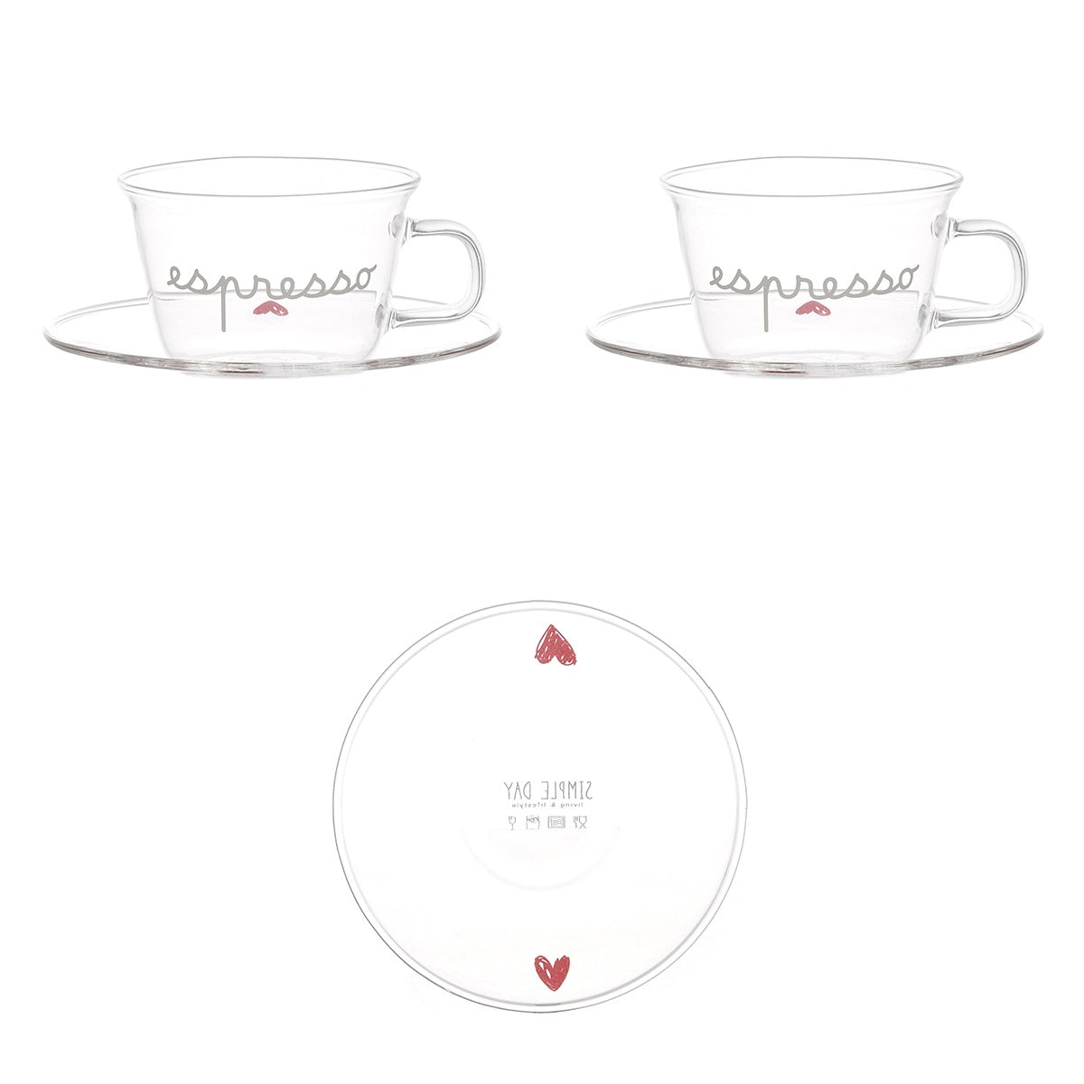 SET 2 TZ ESPRESSO PIATTO ESPRESSO CUORI ROSSI