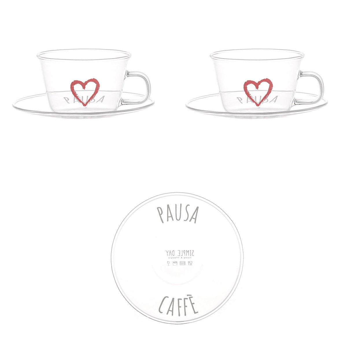 SET 2 TZ ESPRESSO PIATTO PAUSA CAFFE' CUORE ROSSO