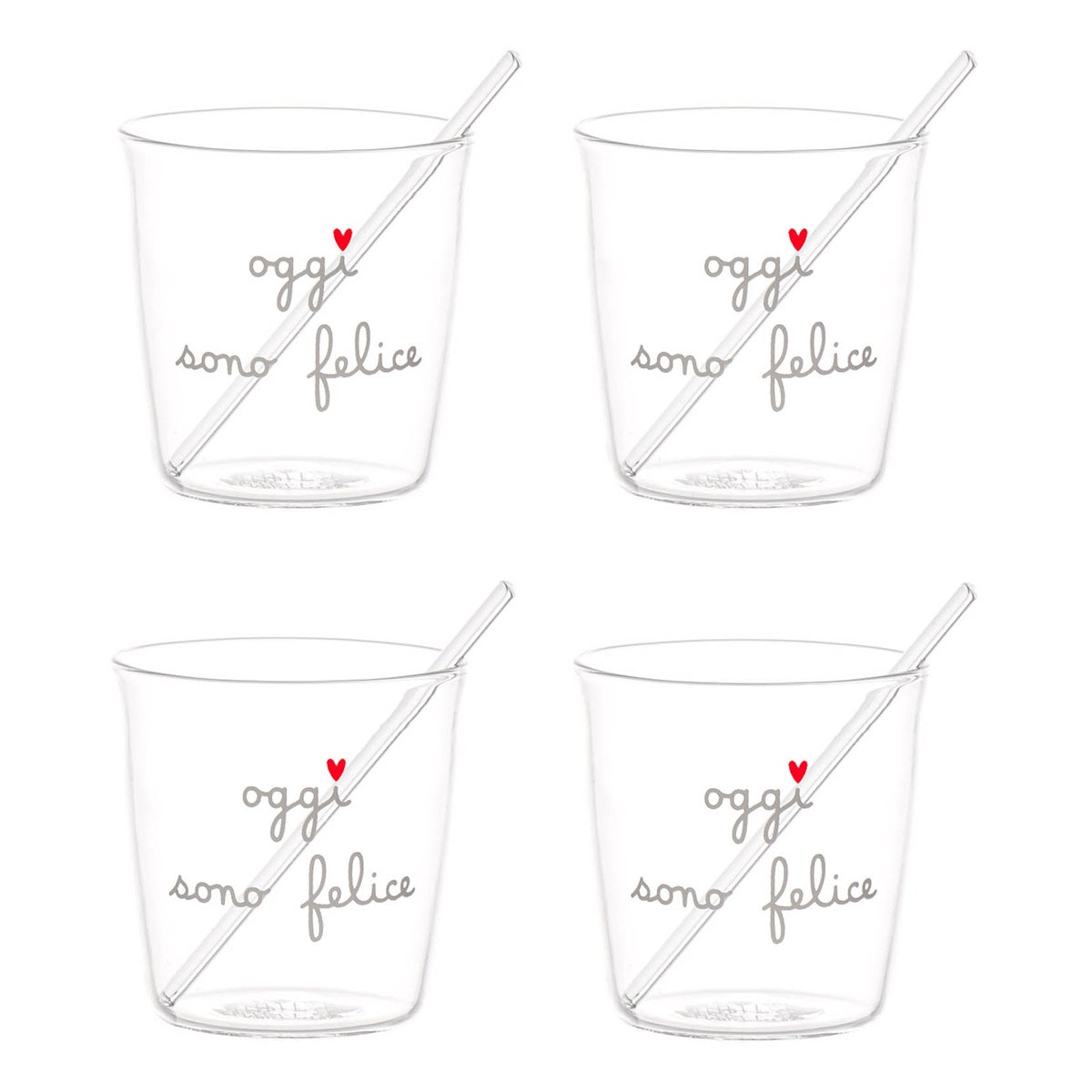 SET 4 BICCHIERINI CAFFE OGGI SONO FELICE