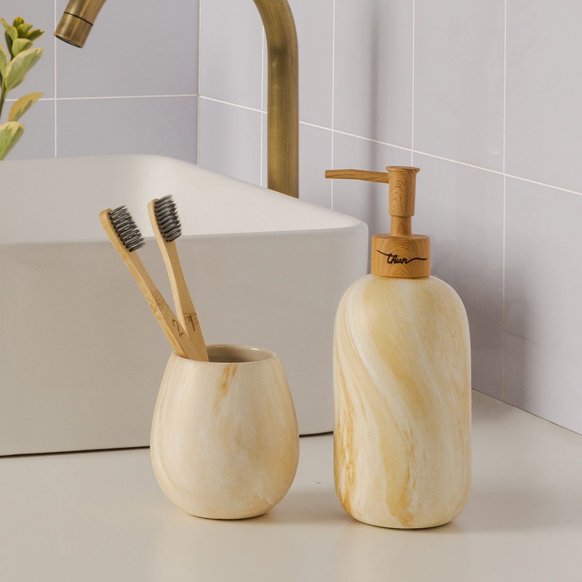 Portaspazzolini effetto marmo Pure Elegance – Thun