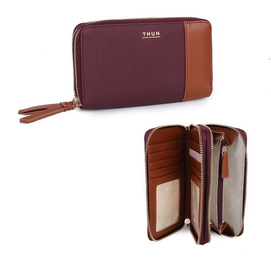 Portafoglio con doppia zip, viola/marrone