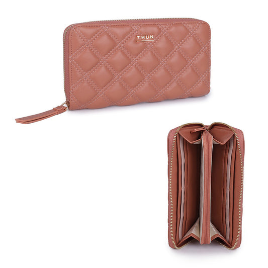 Portafoglio trapuntato con zip, moka
