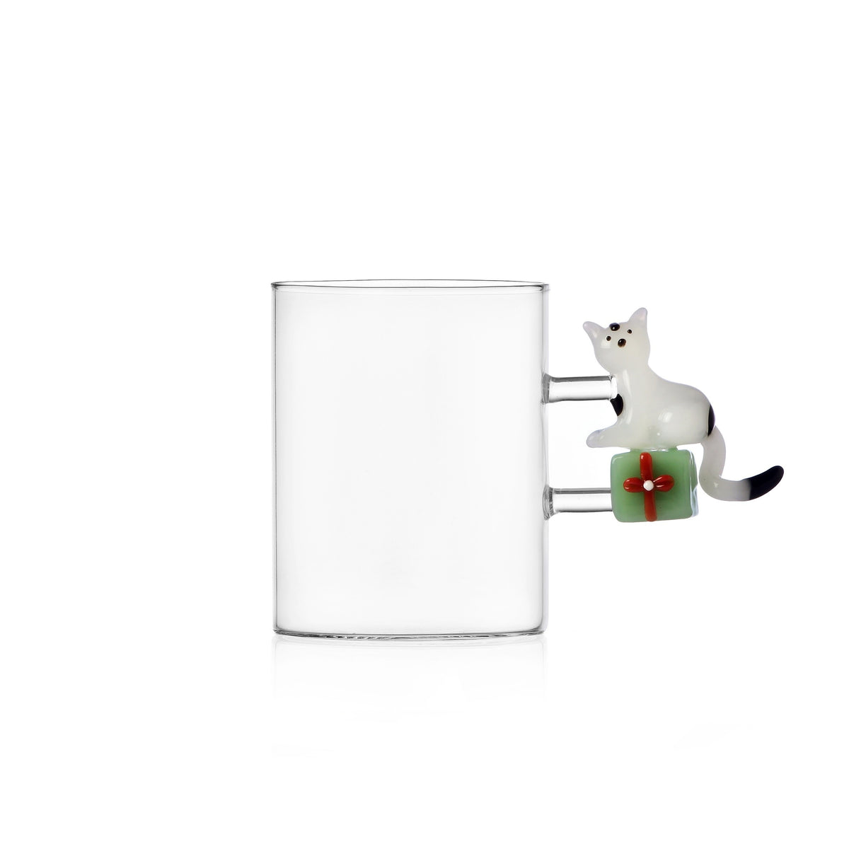 TABBY CAT CHRISTMAS EDITION mug gatto bianco con regalo verde