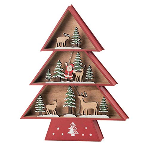 L'Oca Nera Albero Grande con LED cm. 28x3,5x34h Collezione Il Paese Incantato Decorazioni in Legno con Luce LED, da appoggio Batterie; AA.AAA.AG13 Non Incluse