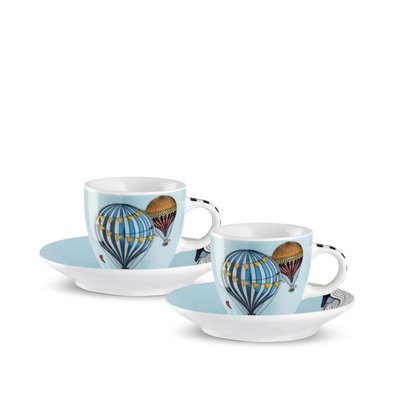 SET 2 TAZZE CAFFE' C/PIATTINO GIRAMONDO CELESTE ML 80