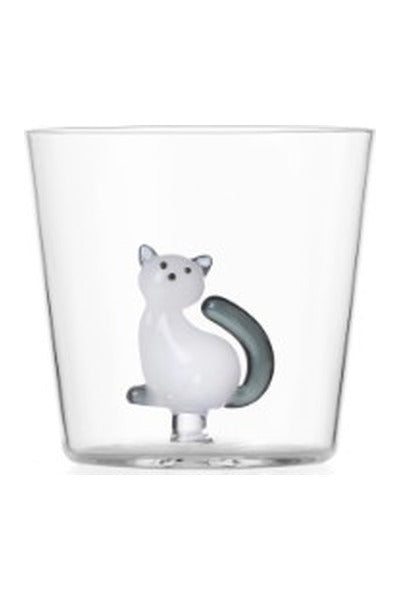 TABBY CAT - tumbler gatto bianco con coda grigia - Alessandra Baldereschi