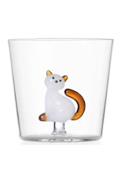 TABBY CAT - tumbler gatto bianco con coda ambra - Alessandra Baldereschi