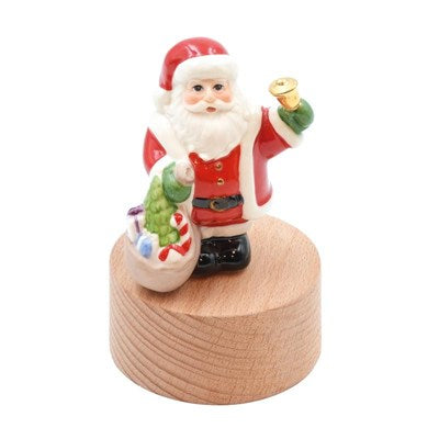 CARILLON A MOLLA BABBO NATALE IN PORCELLANA CON BASE IN LEGNO H.12,5