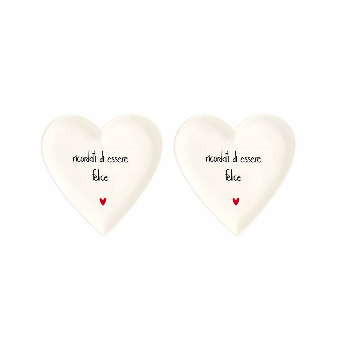 SET 2 PIATTI CUORE 12CM RICORDATI DI ESSERE FELICE