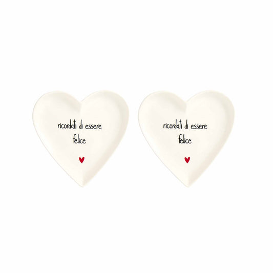 SET 2 PIATTI CUORE 12CM RICORDATI DI ESSERE FELICE