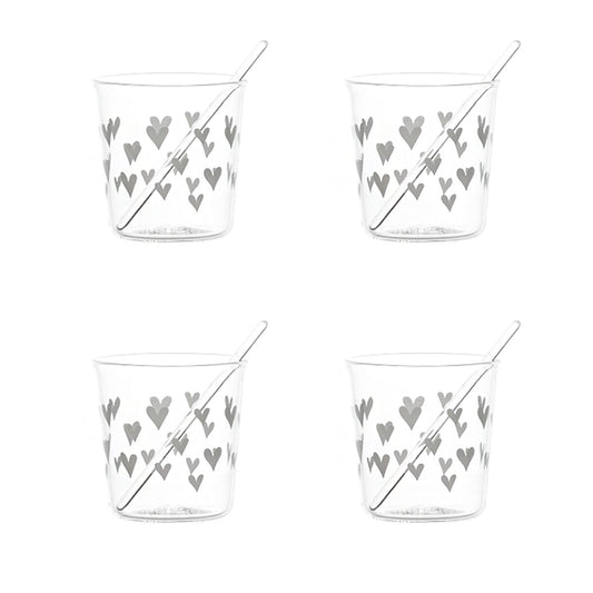 SET 4 BICCH. ESPRESSO TAPP. CUORI BIANCO