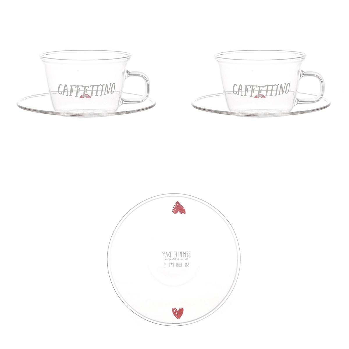 SET 2 TZ ESPRESSO PIATTO CAFFETTINO CUORI ROSSI