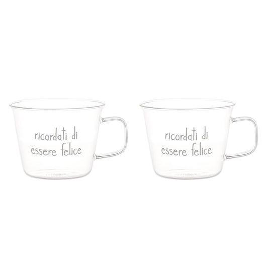SET 2 TAZZE IN VETRO 480ML RICORDATI DI ESSERE FELICE