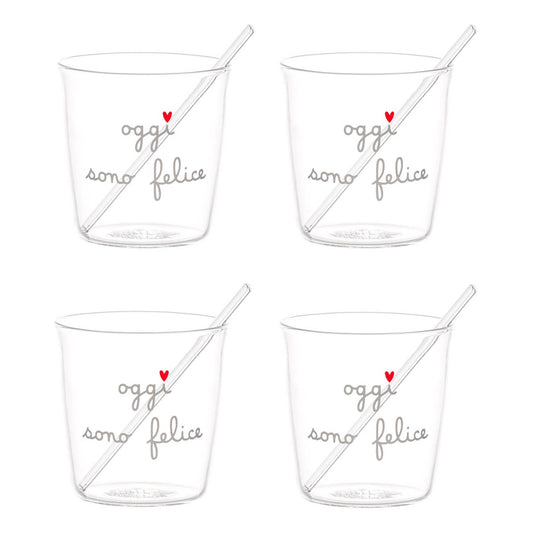 SET 4 BICCHIERINI CAFFE OGGI SONO FELICE