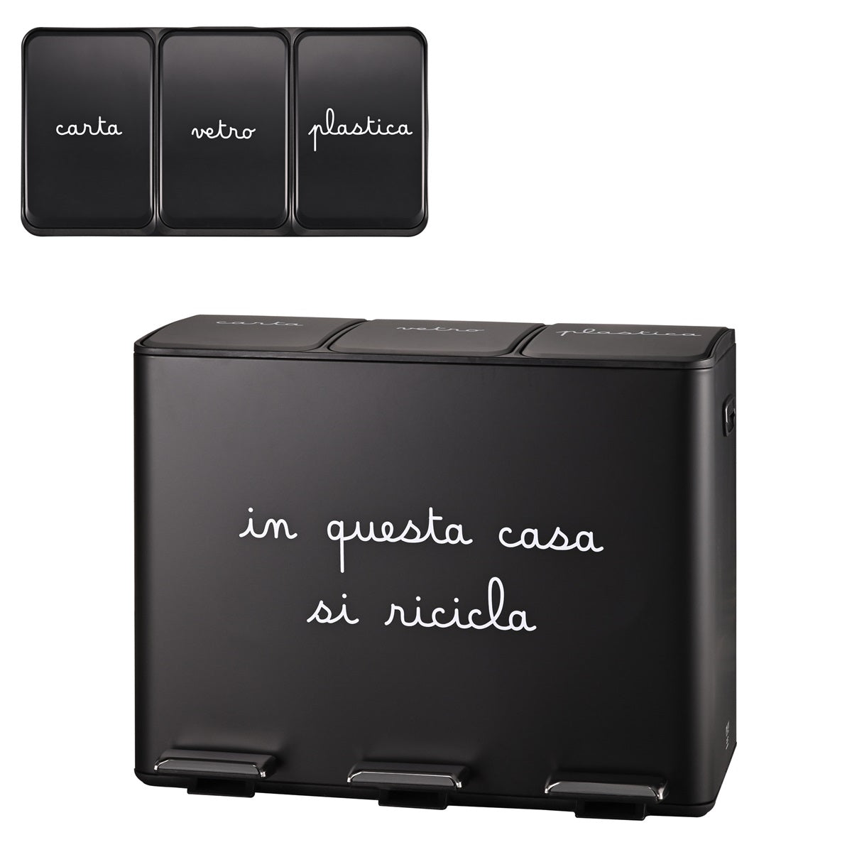 PATTUMIERA 3x15L IN QUESTA CASA SI RICICLA NERA 61x37xh47