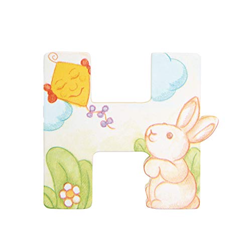 THUN - Lettera H da Parete con Coniglio e Aquilone - Accessori Cameretta Bambini - Decorazione Casa - Legno - 8 h cm