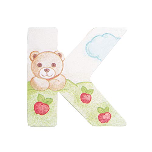 THUN - Lettera K da Parete con Orsetto Teddy - Accessori Cameretta Bambini - Decorazione Casa - Legno - 8 h cm