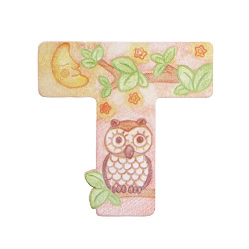 THUN - Lettera T da Parete con Gufo e Luna - Accessori Cameretta Bambini - Decorazione Casa - Legno - 8 h cm