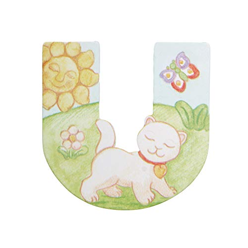 THUN - Lettera U da Parete con Gatto e Farfalla - Accessori Cameretta Bambini - Decorazione Casa - Legno - 8 h cm