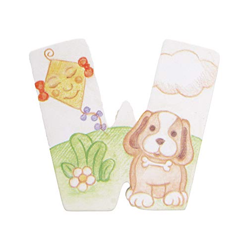 THUN - Lettera W da Parete con Cane e Aquilone - Accessori Cameretta Bambini - Decorazione Casa - Legno - 8 h cm