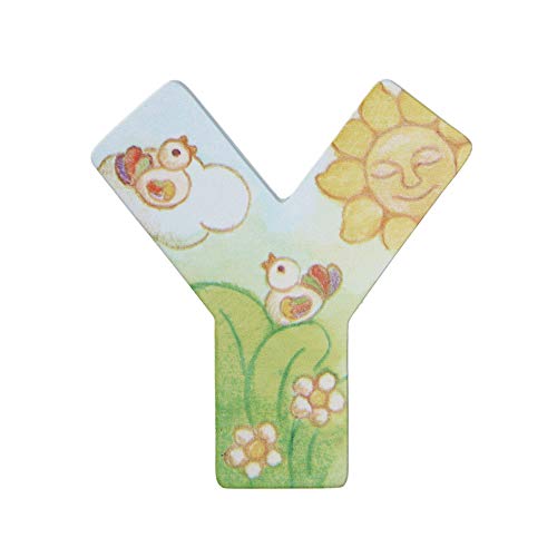 THUN - Lettera Y da Parete con Uccellini e Sole - Accessori Cameretta Bambini - Decorazione Casa - Legno - 8 h cm