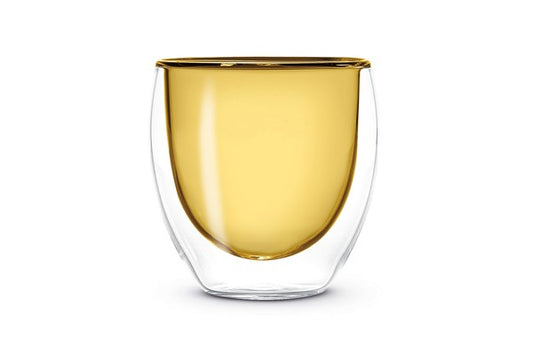 Set 2 bicchierini in vetro doppia parete 80 ml. Colore GIALLO.