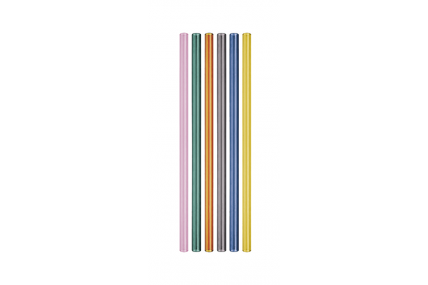 Set 6 cannucce riutilizzabili in vetro borosilicato con scovolino. COLORI MISTI.