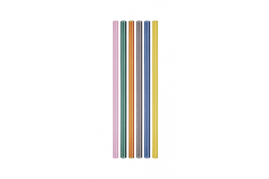 Set 6 cannucce riutilizzabili in vetro borosilicato con scovolino. COLORI MISTI.