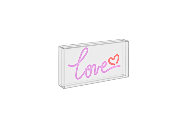 Insegna neon con cornice in plexiglass 23x13 cm. Decoro LOVE.