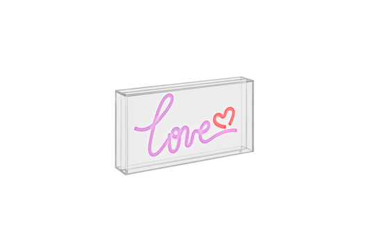 Insegna neon con cornice in plexiglass 23x13 cm. Decoro LOVE.