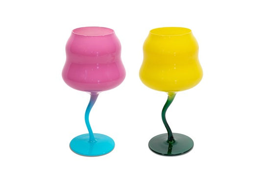 Set 2 calici cocktail. Colore 450 ml. Colori GIALLO E PETROLIO, ROSA E AZZURRO.